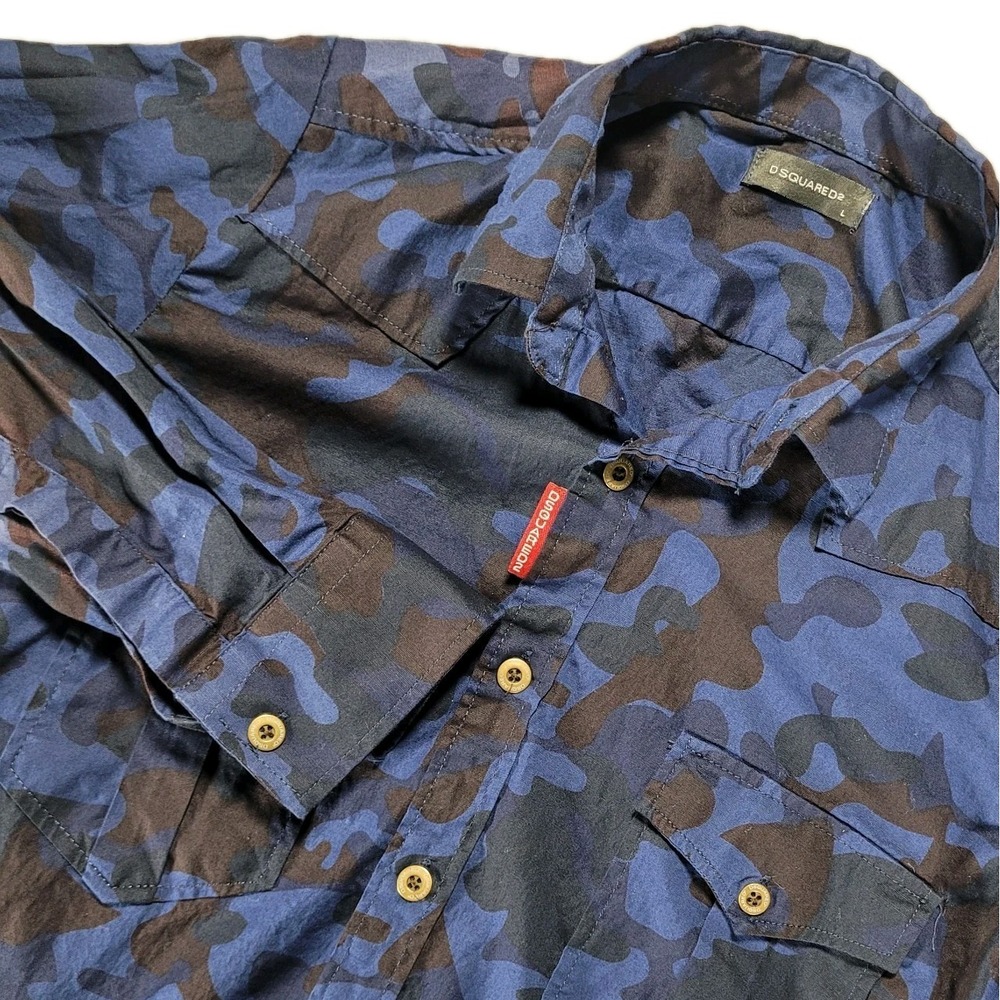 Dsquared2 Shirt Mens‎ Large Blue Camo Long Sleeve Button Up Collared